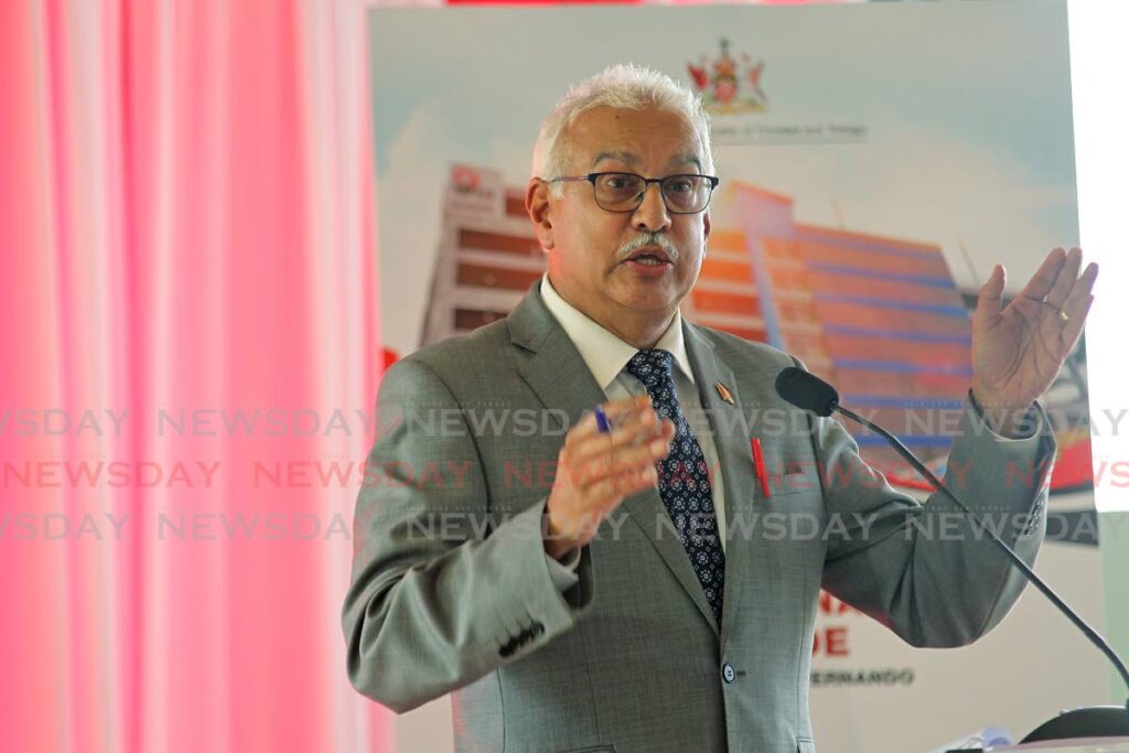 Minister of Health Terrance Deyalsingh speaking at the opening of the San Fernando Parkade, King's Wharf San Fernando  on Tuesday. - Photo by Lincoln Holder