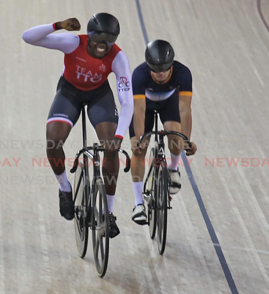 Trinidad and Tobago's Danell James beat India's Jitendra Vedant Jadhav in the men's quarter finals heat to qualify for the semi finals in the men's sprint event at the Commonwealth Youth Games 2023 at the National Cycling Velodrome in Couva. Photo by Lincoln Holder