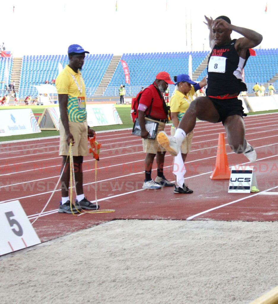 TT's Imanni Matthew takes his jump during the men's long jump at the 2023 Commonwealth Youth Games at the Hasley Crawford Stadium.