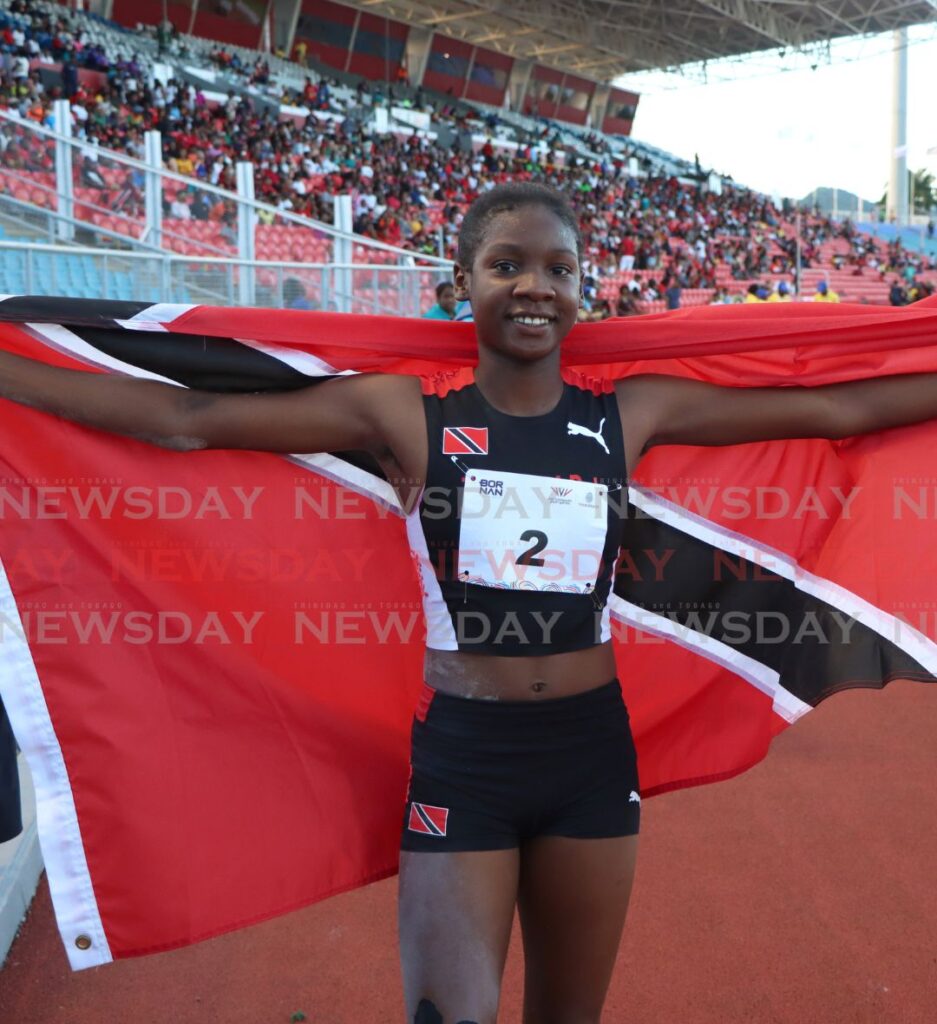 Janae De Gannes of Trinidad & Tobago placed second in the women's long jump, at the Commonwealth Youth Games, Hasley Crawford Stadium on Monday. - Photo by Angelo Marcelle
