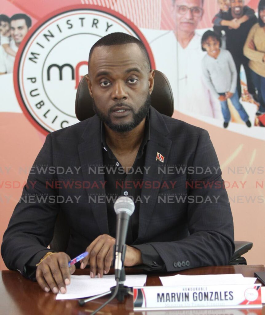 Minister of Public Utilities Marvin Gonzales address the media on upcoming and past weather activities, at the Ministry of Public Utilities, St. Clair on Wednesday. - Angelo Marcelle