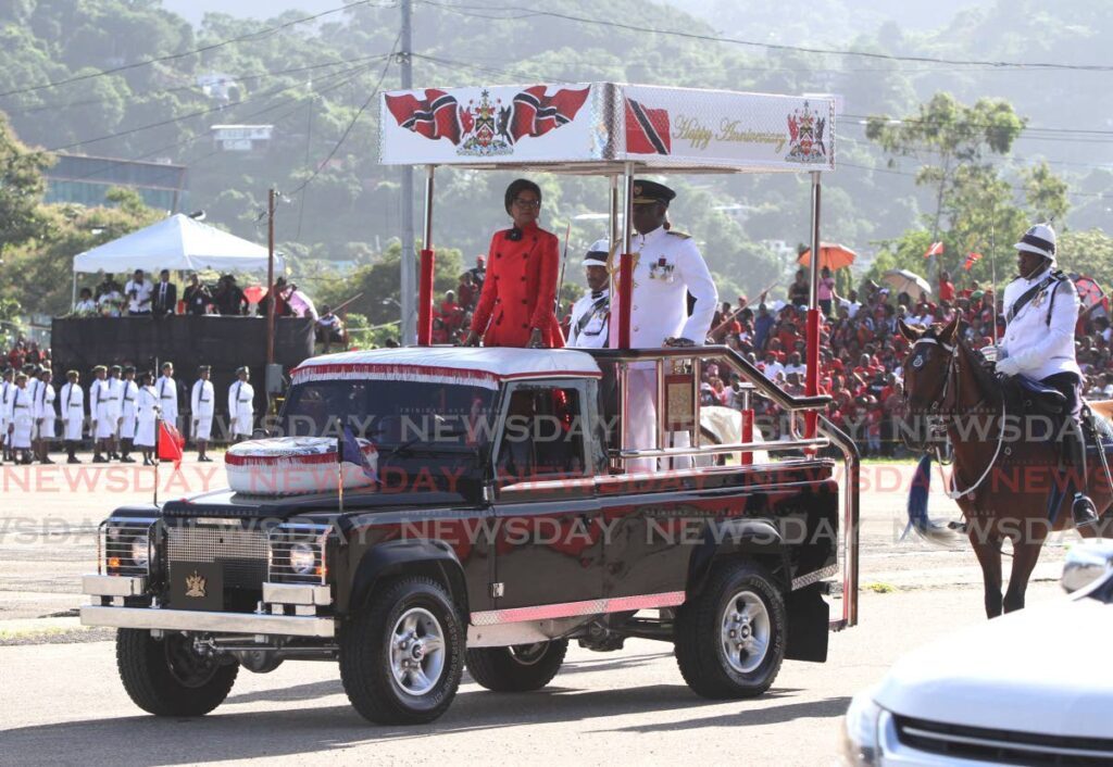 President Christine Kangaloo inspects the Independence Day Parade at the Queen's Park Savannah, Port of Spain on Thursday morning. - Ayanna Kinsale