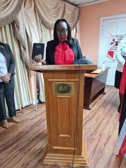 Anicia Williams-Penny is sworn in as councillor for Valencia East/Toco in the Sangre Grande Regional Corporation on August 25. - Williams-Penny's Facebook page