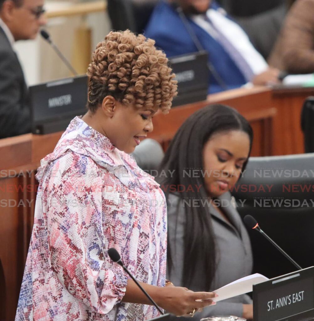 St Anns MP Nyan Gadsby-Dolly at a sitting of the House of Representatives, Red House, Port of Spain, on Friday. - Angelo Marcelle