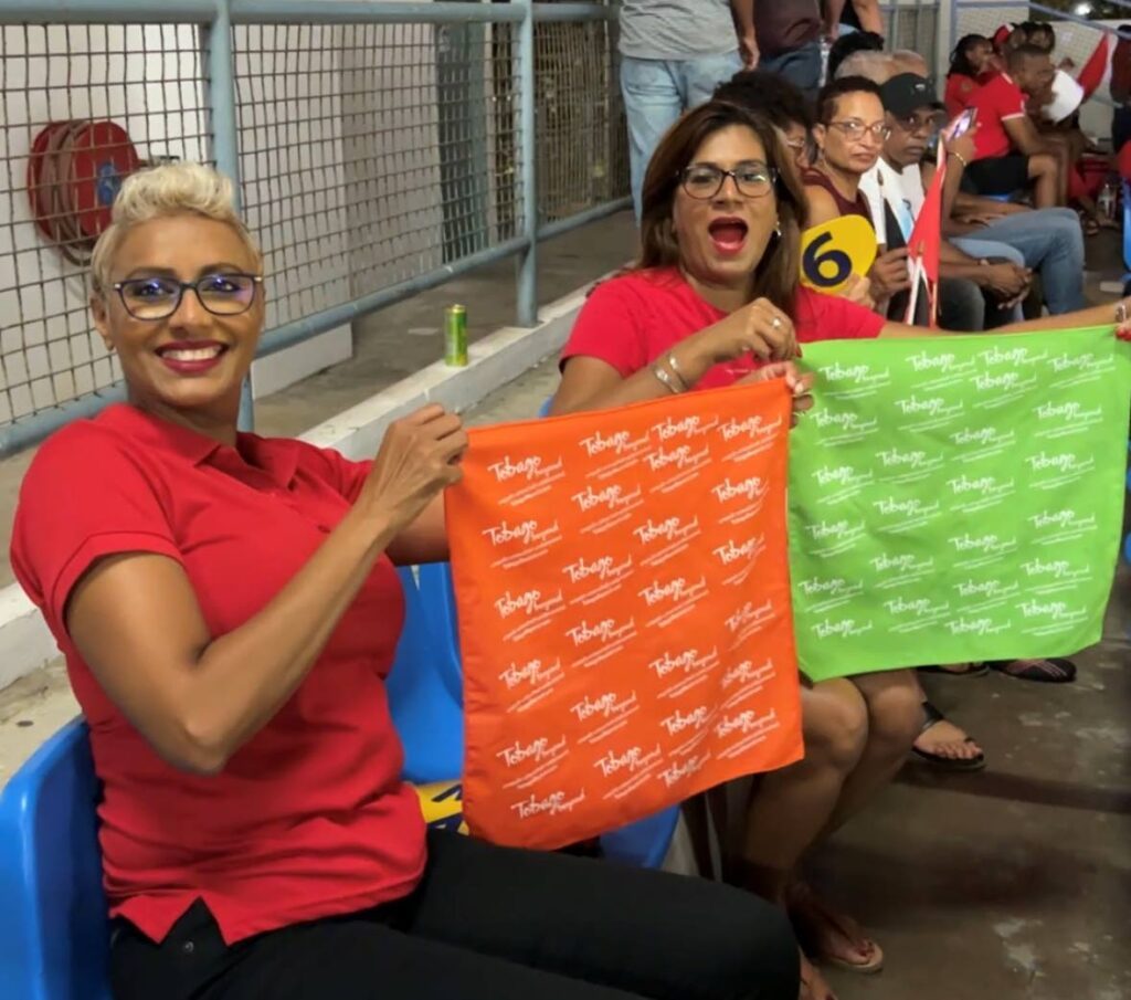 CPL 2023 patrons enjoy the games in Trinidad with their Tobago beyond-branded cheer items. - Photo courtesy TTAL -