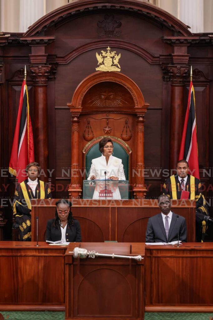 President Christine Kangaloo addresses members of Parliament at the ceremonial opening of the fourth session of the 12th Parliament, Red House, Port of Spain. - File photo by Jeff K. Mayers