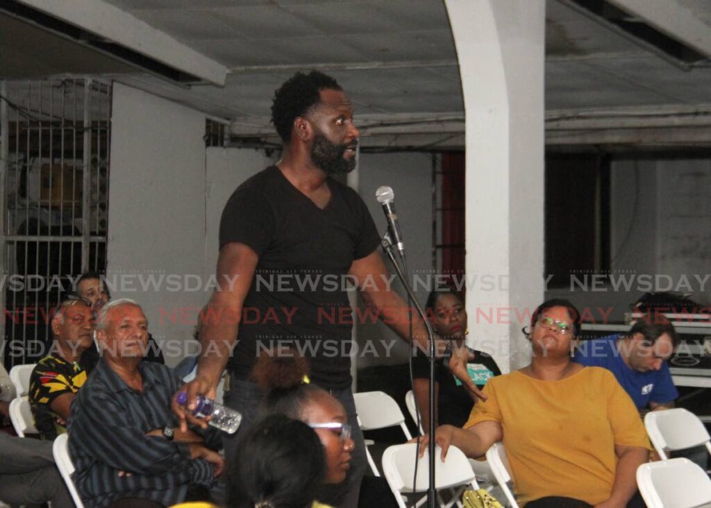 Darron La Fleur gives his views during the UNC's budget consultation at SWWTU Hall, Port of Spain, on Wednesday.