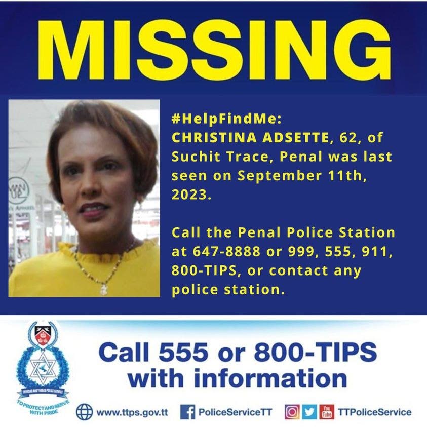 The missing person's flyer issued by the police for Christina Adsette. - 