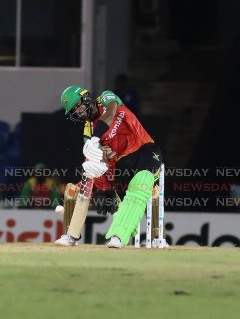 Guyana Amazon Warriors skipper Shai Hope plays a shot against the Trinbago Knight Riders, on September 5, during their Republic Bank Caribbean Premier League T20 match, at the Queen’s Park Oval, St Clair. - Roger Jacob