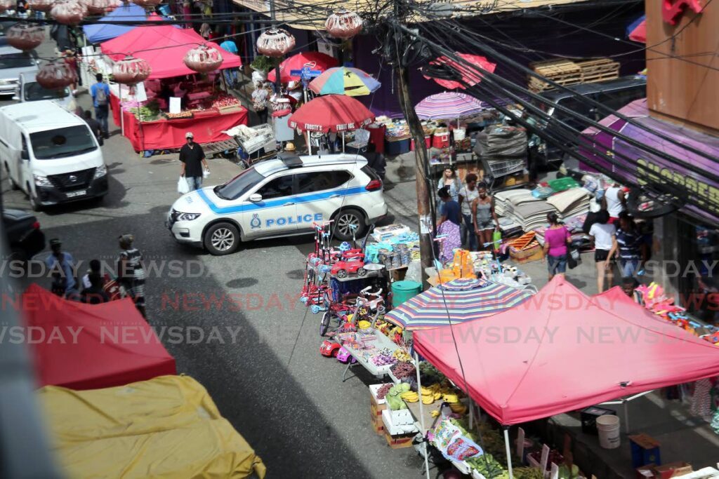 An overhead view of Charlotte Street, in Port of Spain where shoppers often visit for bargain prices of goods.  - 