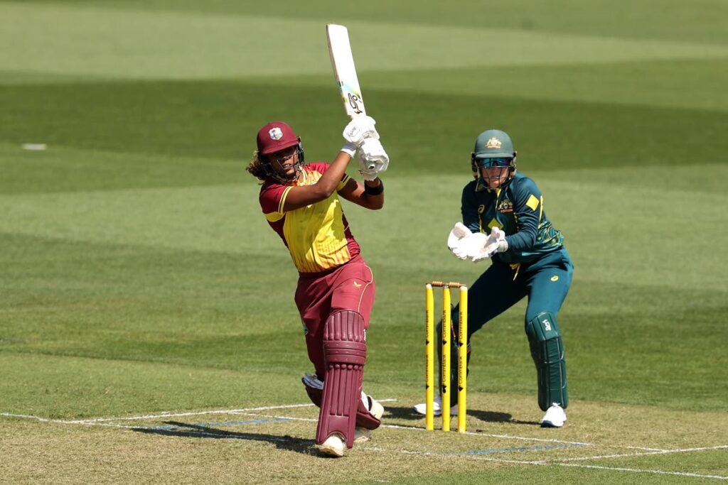 Hayley Matthews of the West Indies bats during game one of the T20 International series against Australia at North Sydney Oval on October 1, in Sydney, Australia. -  Brendon Thorne/Getty Images