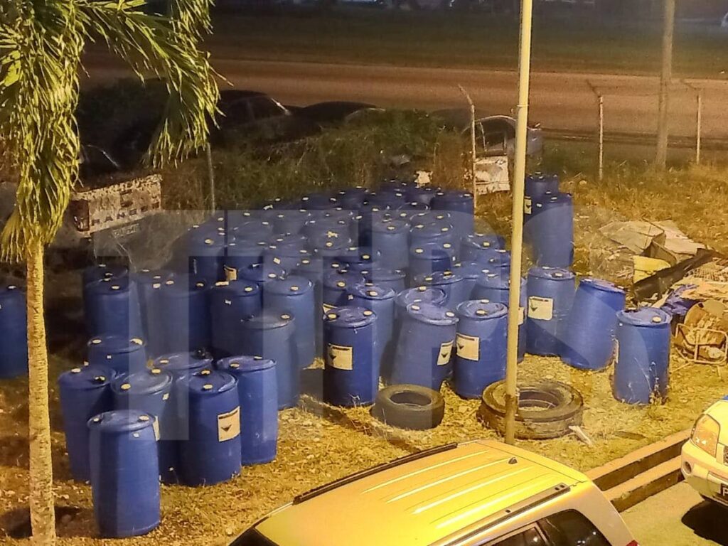 The barrels of fuel the police found in an exercise on Wednesday night in Los Iros, Erin. Photo courtesy TTPS  - 