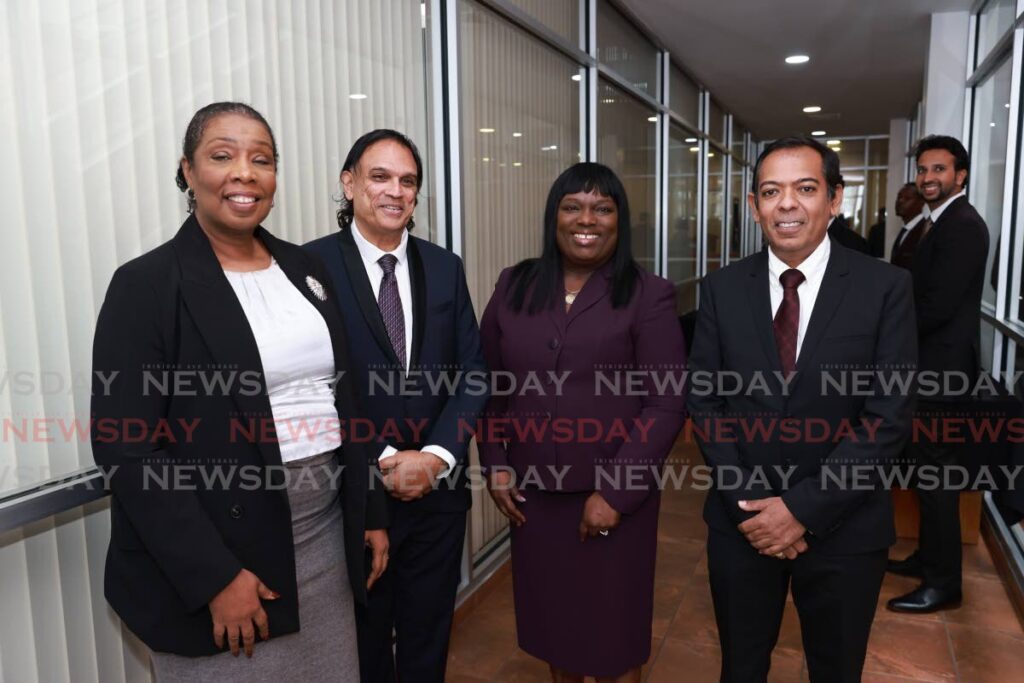 From left Equal Opportunity Tribunal Justice Donna Prowell-Raphael, Chairman Tax Appeal Board Anthony Gafoor, Industrial Court President Deborah Thomas-Felix and Chairman Environmental Commission Sunil Sookraj at the board's opening Frederick Street, Port of Spain, on Thursday. - Jeff Mayers