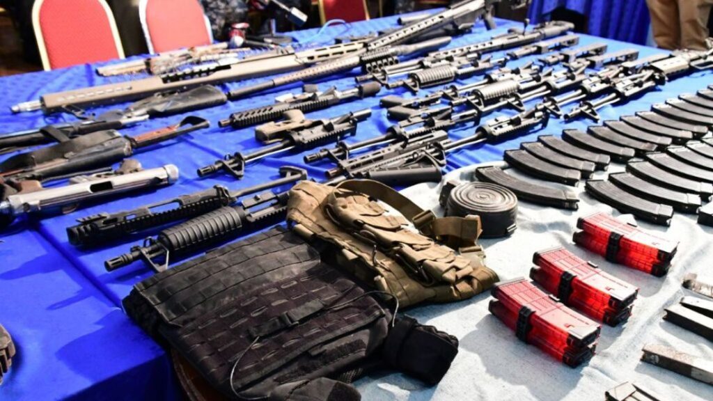 Some of the weapons and ammunition found by police during and exercise in Santa Cruz on Wednesday. PHOTO COURTESY TTPS - 