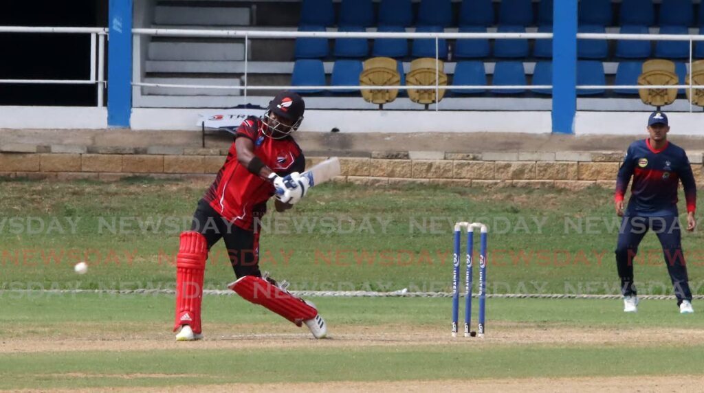 Red Force captain Darren Bravo bats against Combined Campuses and Colleges in the Regional Super50 opener on Tuesday at the Queen's Park Oval, St Clair.  - ROGER JACOB