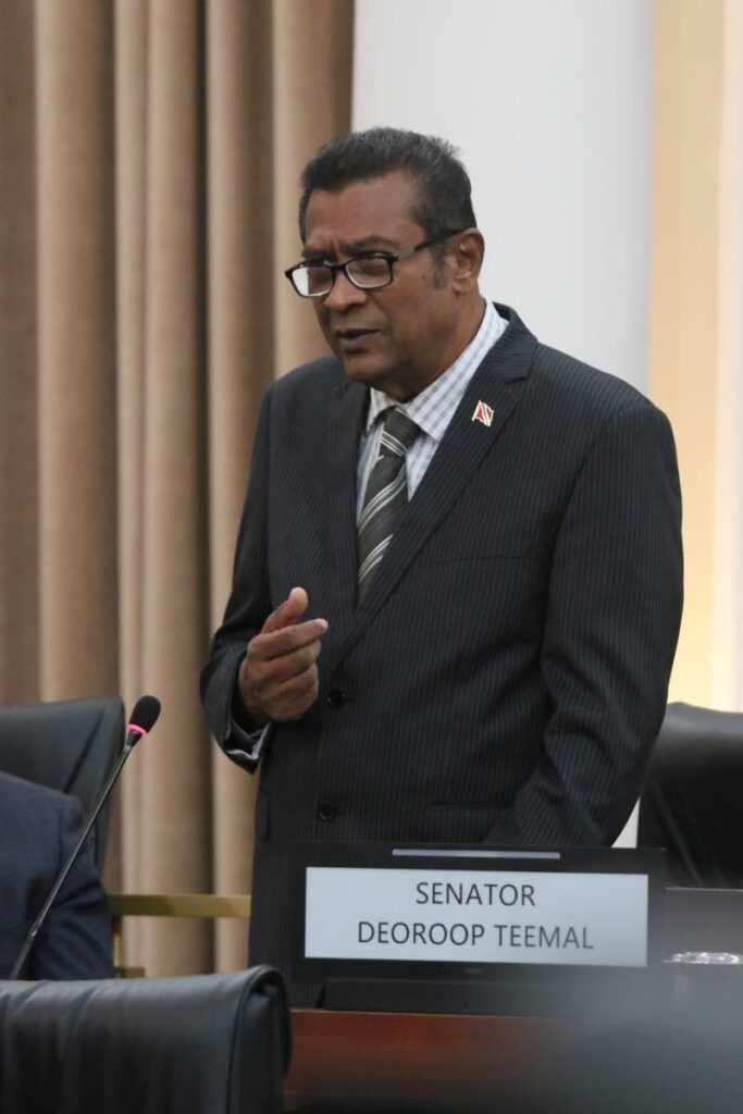 Independent Senator Deoroop Teemal during his contribution to the budget debate in the Upper House on Tuesday. PHOTO COURTESY OFFICE OF THE PARLIAMENT - Office of the Parliament 