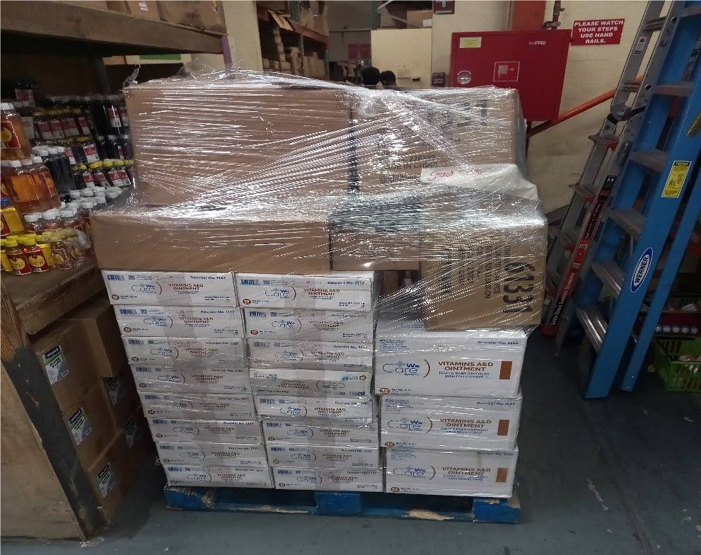 Some of the unregistered pharmaceutical items seized at a warehouse in Trincity on Friday.  - Photo courtesy TTPS