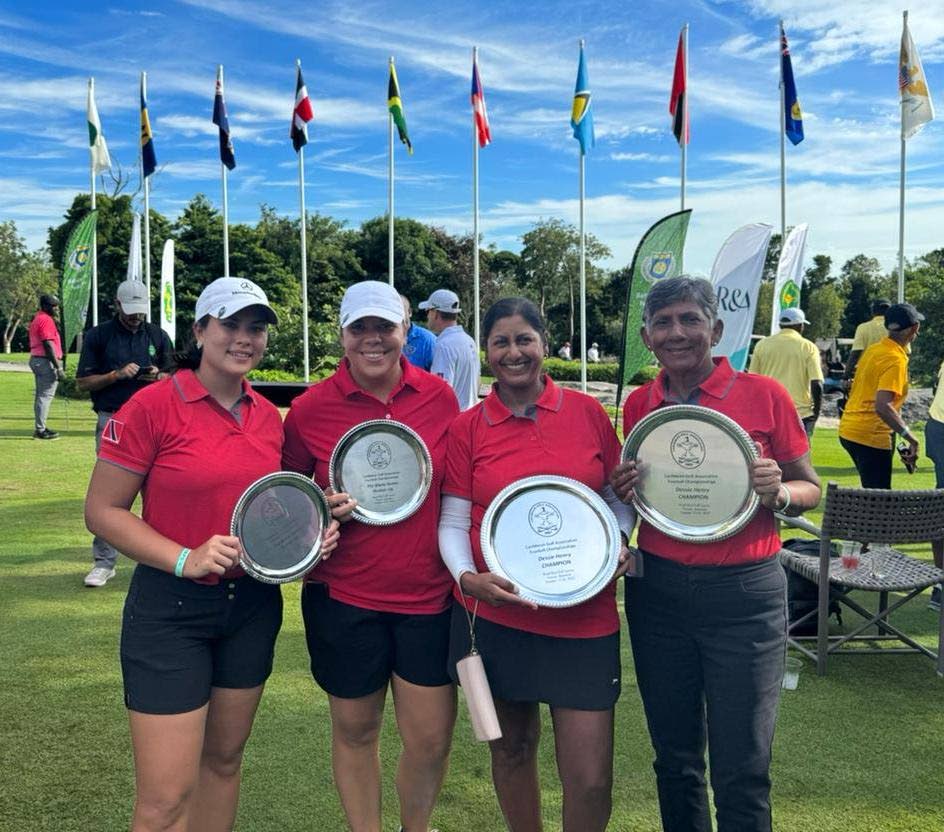 Trinidad and Tobago golfers Arianne Mackenzie, from left, Christina Ferreira, Ingrid Seeberan and Violet Roopchand.  - 