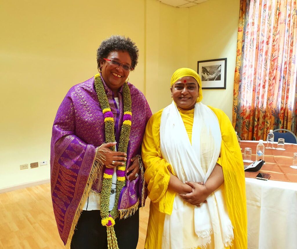 Sri Jayanthi Kumaraswami, right, with Prime Minister of Barbados Mia Mottley. - 