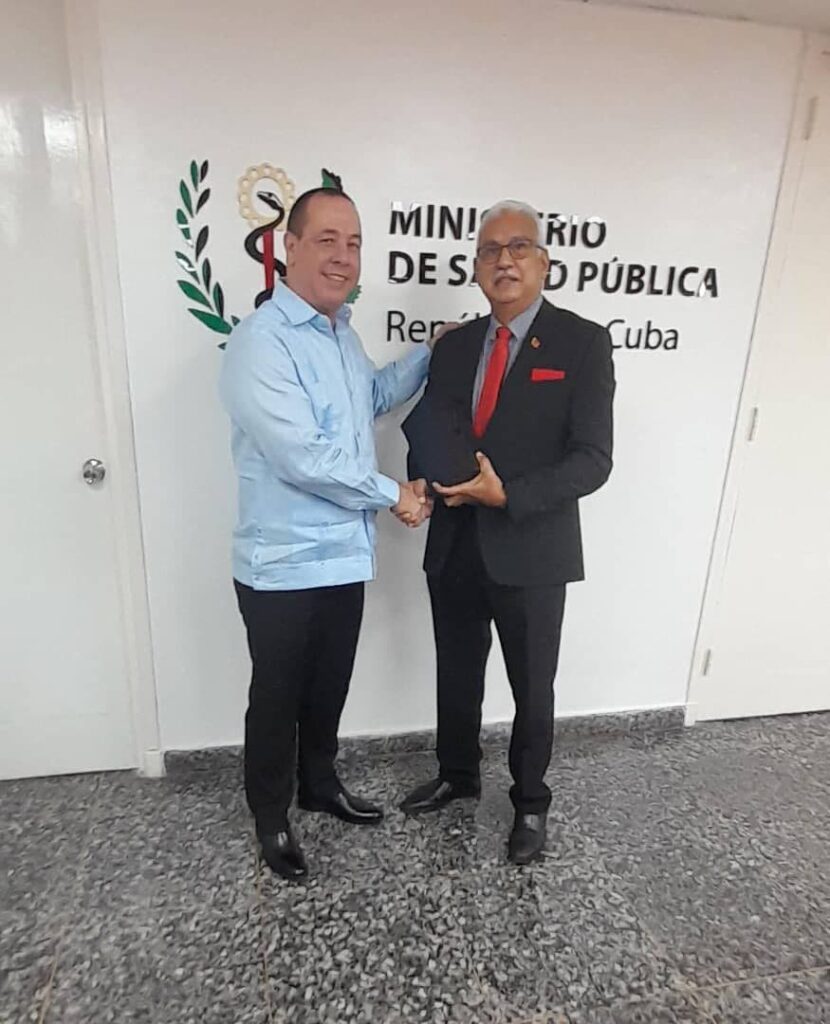 Health Ministers Terrance Deyalsingh with Minister of Health of the Republic of Cuba, José Angel Portal Miranda.  PHOTO COURTESY MINISTRY OF HEALTH - 