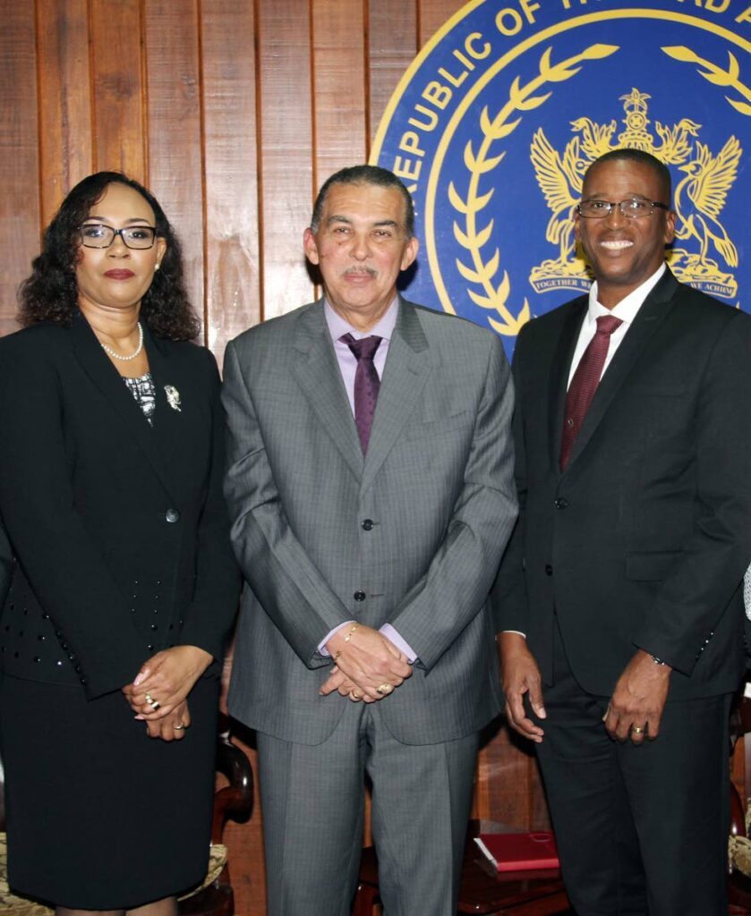  Marcia Ayers Caesar with president Anthony Carmona and Chief Justice Ivor Archie after her appointment as a judge on April 12, 2017. File photo - 