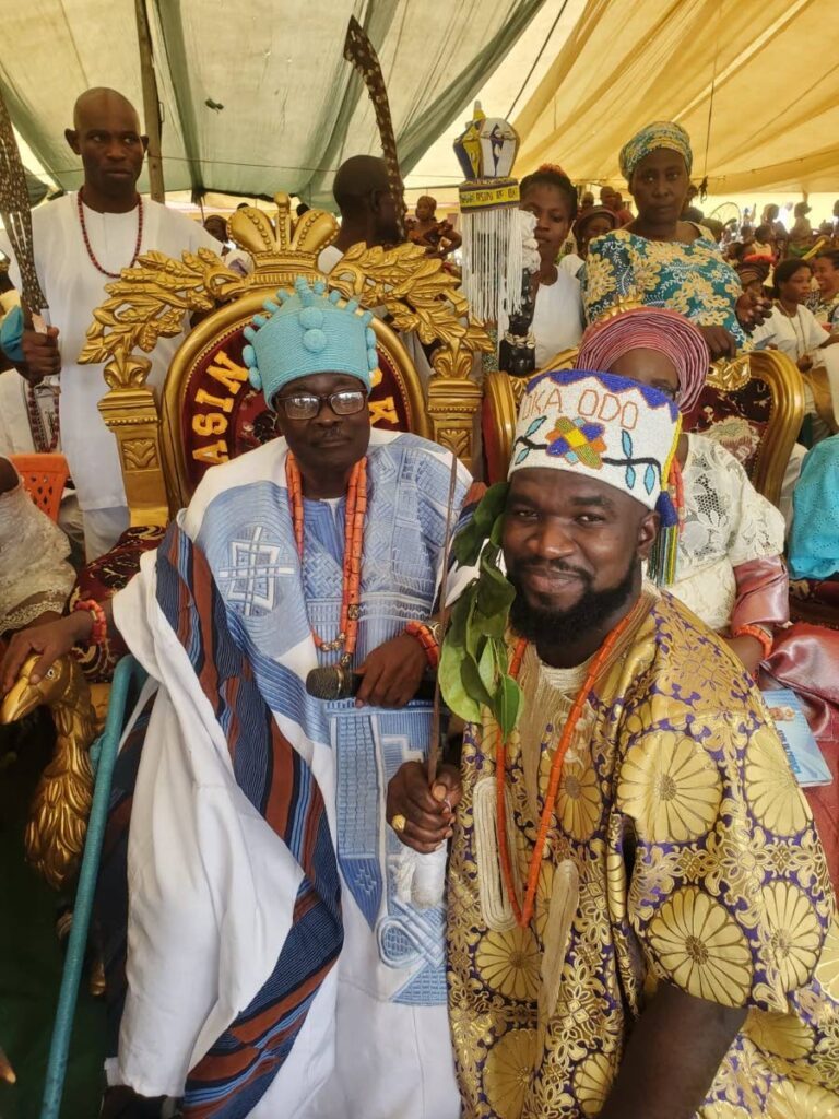 Shaka Alexander, right, with HRM Oba Pius Omiyejola Akande in Nigeria.  - 