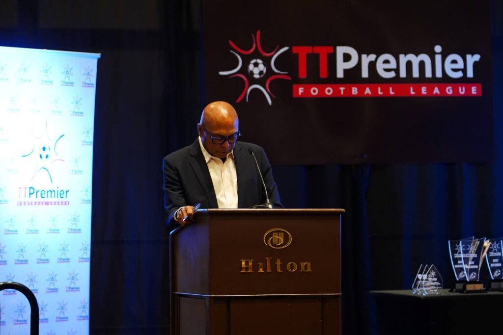 TT Premier Football League CEO Colin Wharfe delivers remarks during the league's awards ceremony, at the Trinidad Hilton and Conference Centre, St Ann's. - File Photo/TT Premier Football League