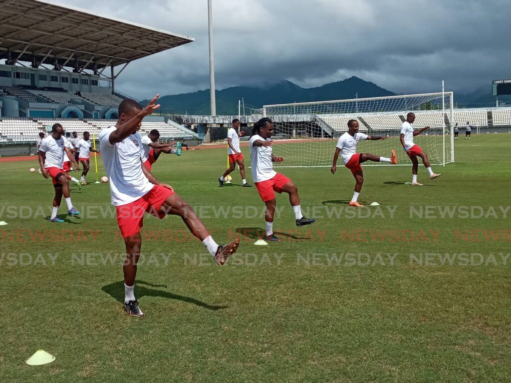Soca Warriors players train at Larry Gomes Stadium in Malabar, Arima on Friday. PHOTO BY JELANI BECKLES - Jelani Beckles