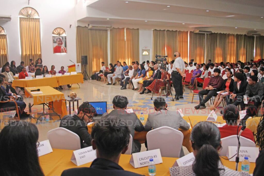 The Couva South Youth Parliament holds its first sitting at the Chinmaya Mission Ashram, Calcutta Road No 1, Couva, on Monday. - Lincoln Holder