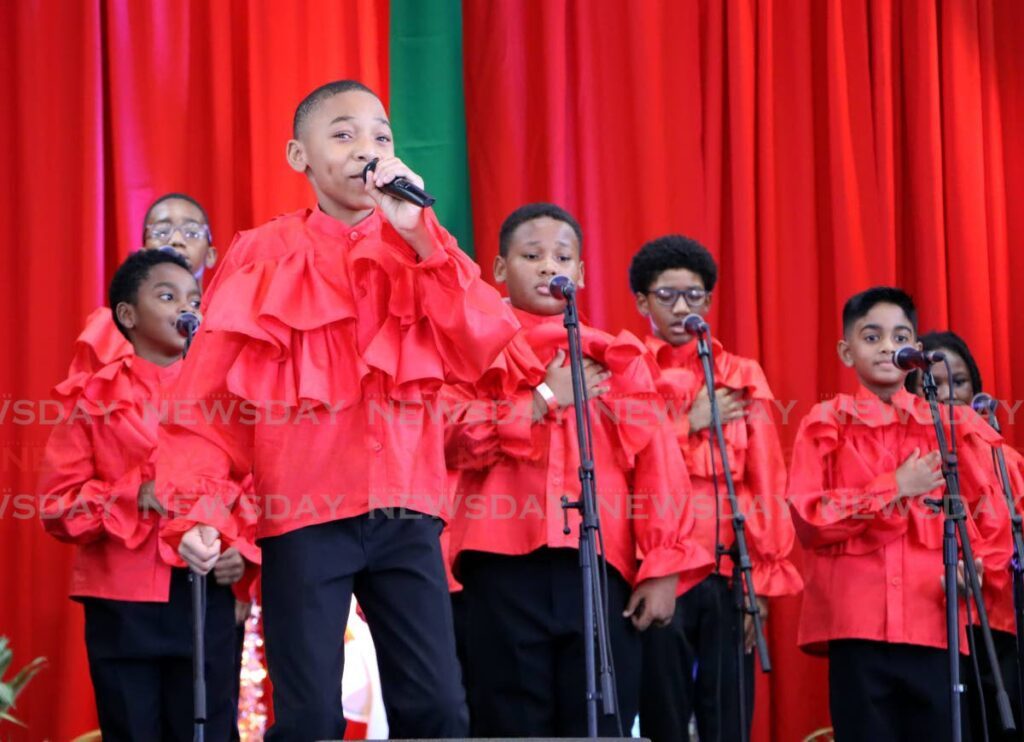 Newtown Boys RC Primary School parang band performs at the Junior Parang Festival at Bishop's Anstey High School, Port of Spain on November 18.  - Angelo Marcelle
