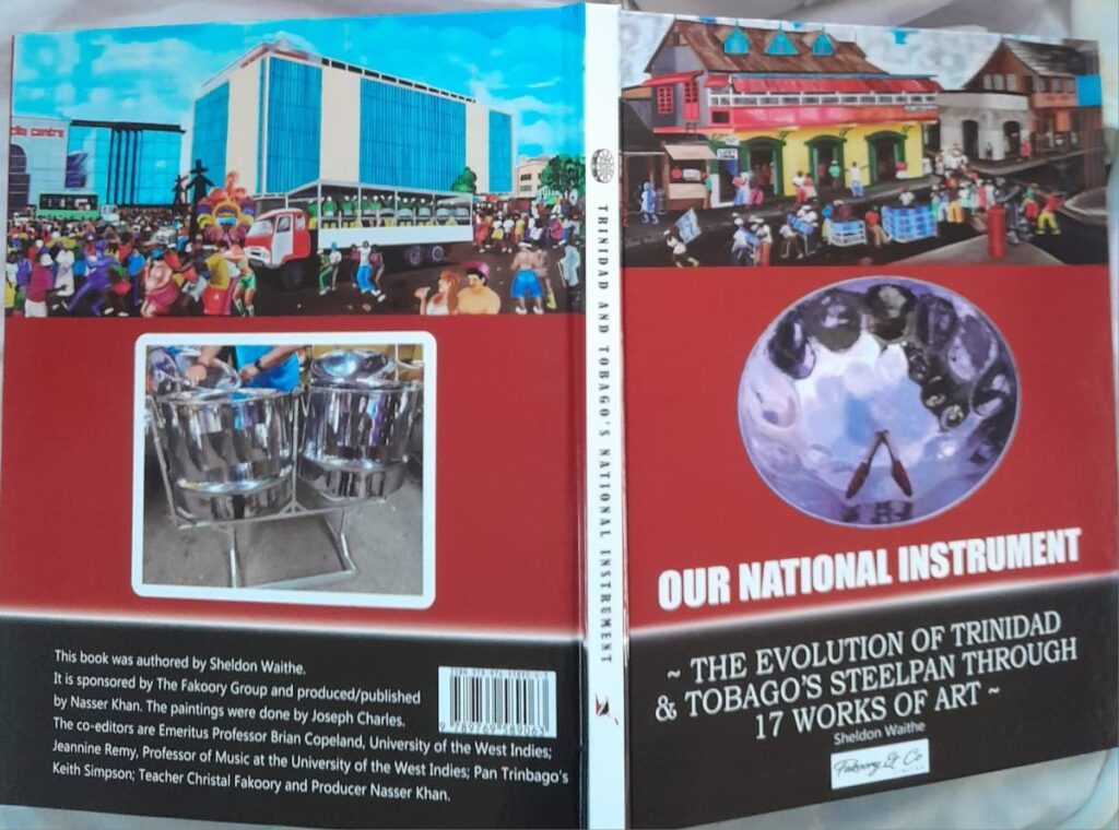 The cover of the  book, Our National Instrument - The Evolution of TT's Steelpan through 17 Works of Art.  - 