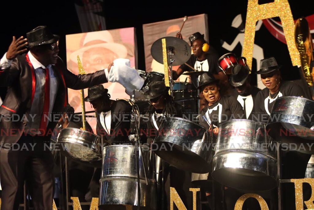 Newtown Playboys is joined by Kernel Roberts, during their performance of Pan in A Minor in the 2024 National Panorama Single Pan finals, at the Queen's Park Savannah on Sunday. The band placed third. - Angelo Marcelle