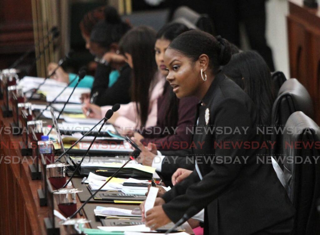 Member of Youth Parliament for Couva North J'Dira Gajadhar makes her contribution during the 20th National Youth Parliament debate at the Red House, Abercromby Street, Port of Spain, on Monday. - Ayanna Kinsale