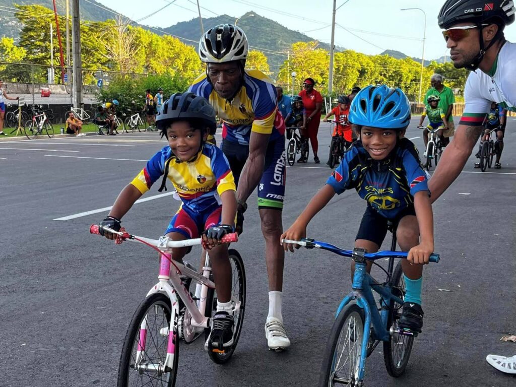 Two young cyclists get ready to launch off at the inaugural JLD Criterium Series held at Hasely Crawford Stadium carpark in Mucurapo over the weekend. - Courtesy JLD Cycling Academy