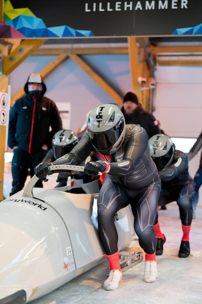 TT's Axel Brown, Nicholas King, Xaverri Williams and De Aundre John in action at the bobsleigh Europe Cup. - Courtesy TT Bobsleigh