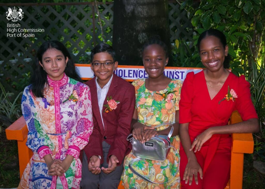 (From left) Renatta Ramlogan, Logan Cleghorn, Mikhaela Browne, Chelsea-Marie Scope- UK Ambassadors for the Day. - UK High Commission