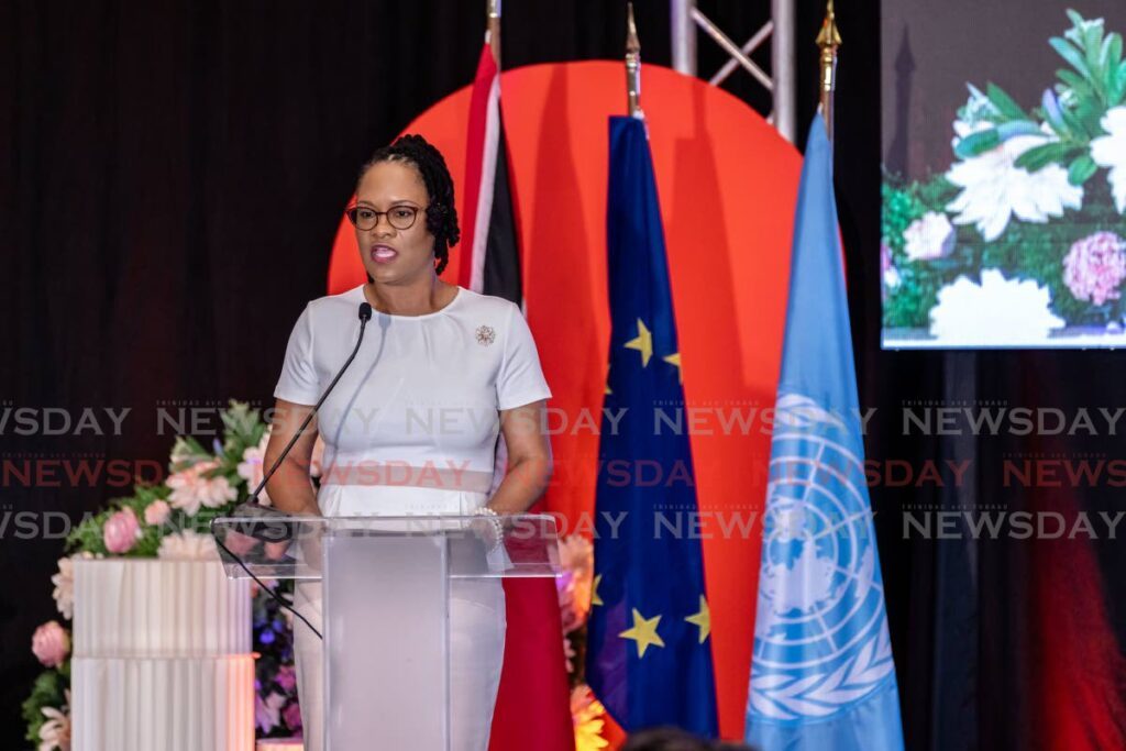 Gender and Child Affairs Minister addresses representatives of international and governmental agencies, CSOs, activists on the first day of the Spotlight Initiative Transition Conference at the Hilton Hotel and Conference Centre, Trinidad, on November 28 - 