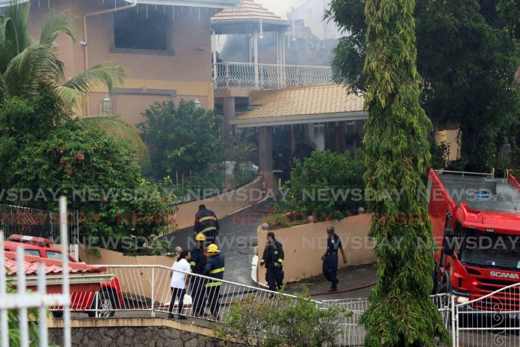 The home of Maharaj Westside Supermarket and Jumbo Foods Supermarket Ltd CEO Kumar Maharaj caught  fire on Friday morning on Hadeed Ave, Calvary Hill, Arima. Arima mayor and ADM Import Export Distributors Ltd CEO Balliram Maharaj and Hearty Foods owner Ishwar Maharaj also live on the compound in separate houses. Several independent water trucks were also dispatched to put out the blaze. - Angelo Marcelle