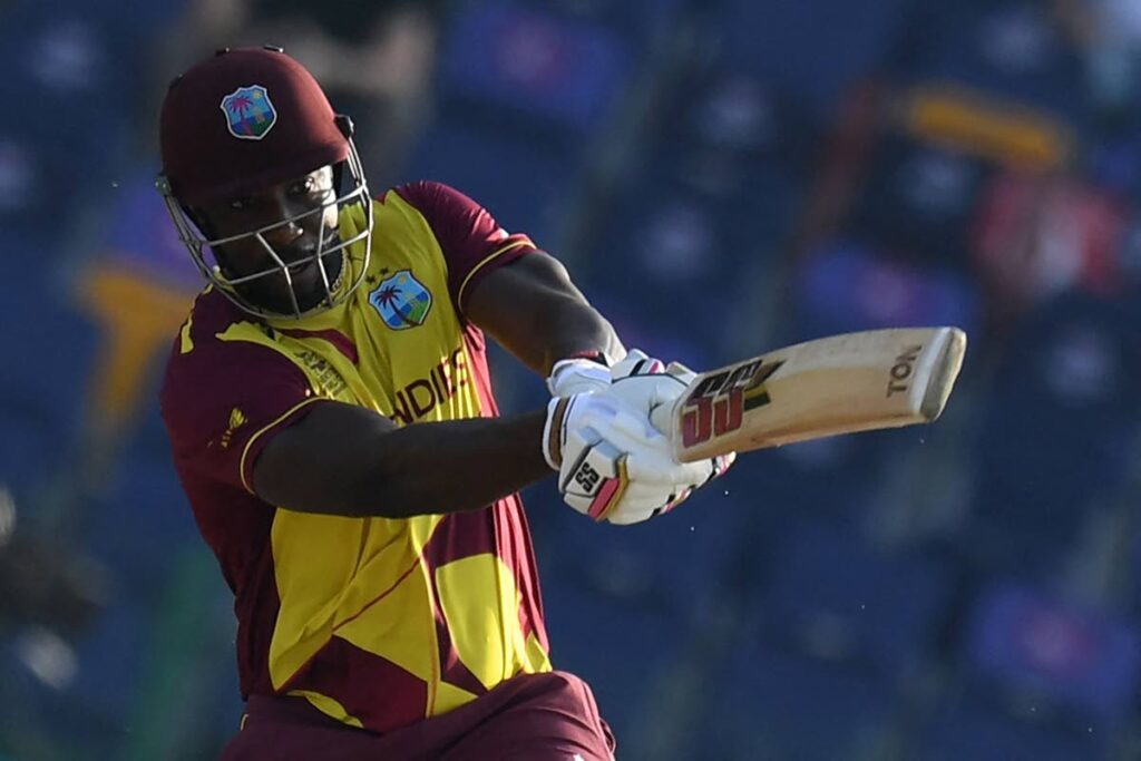 In this November 6, 2021 file photo, West Indies' Andre Russell plays a shot during the ICC men’s Twenty20 World Cup match against Australia at the Sheikh Zayed Cricket Stadium in Abu Dhabi. - 