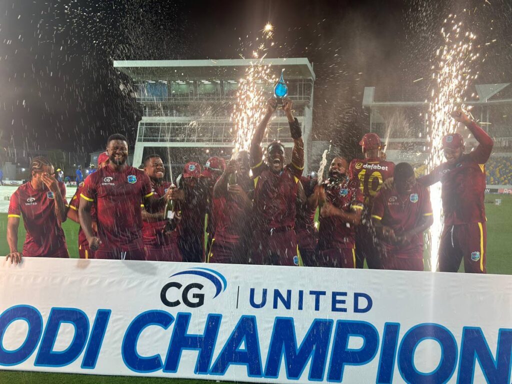 West Indies celebrate victory over England in an ODI series, which concluded Saturday at Kensington Oval, Barbados. PHOTO COURTESY CWI - 
