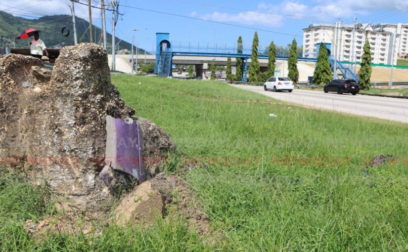 The boulder that Kareem Abdul crashed into on Christmas Day along the Diego Martin highway near Powder Magazine.