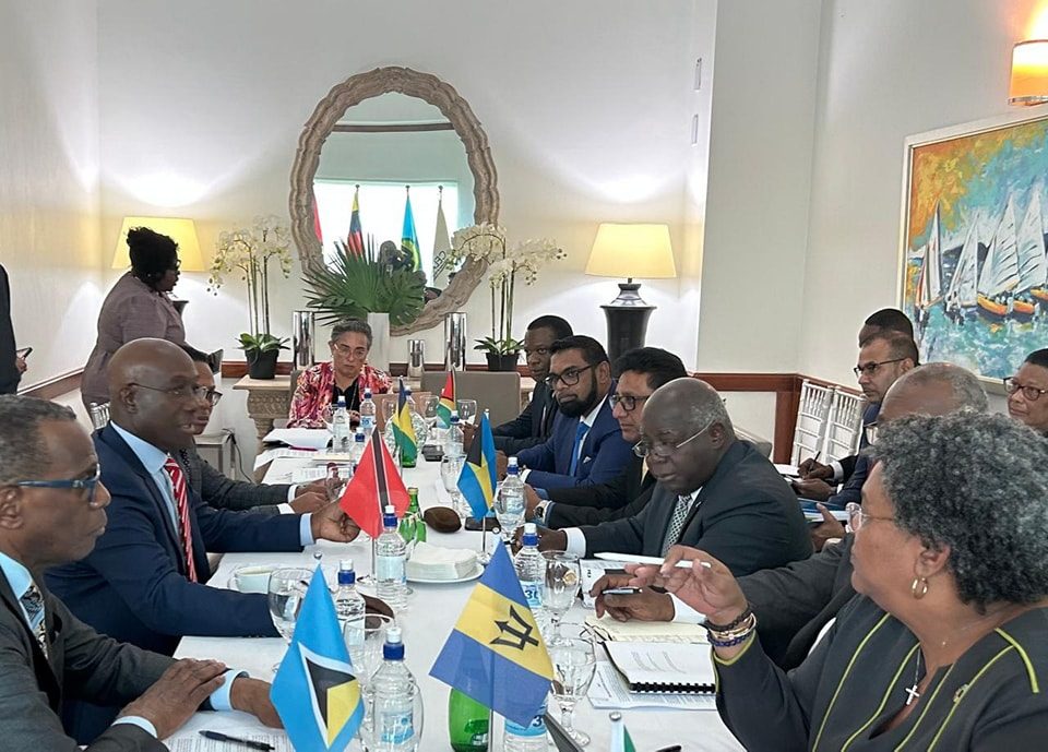 Caricom leaders meeting in St Vincent and the Grenadines ahead of scheduled talks between the presidents of Guyana and Venezuela. - Photo courtesy OPMTT Facebook page