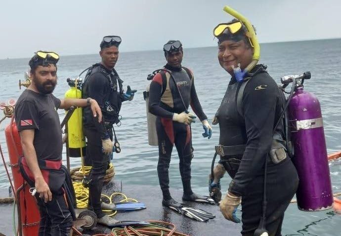 The four LMCS divers who died after an accident at Paria Fuel Trading Company Ltd’s Pointe-a-Pierre facility in February 2022. From left are Kazim Ali Jnr, Yusuf Henry, Rishi Nagassar and Fyzal Kurban. - 