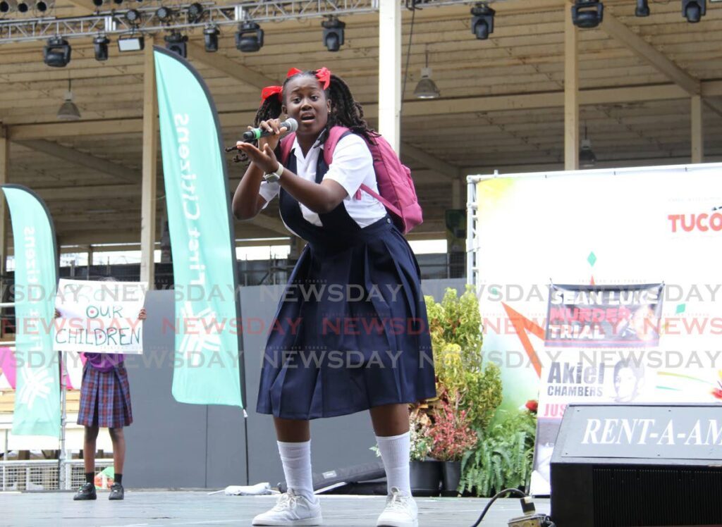 Bishop's High calypsonian Koquice Davidson at the Queen's Park Savannah, Port of Spain. - File photo by Ayanna Kinsale