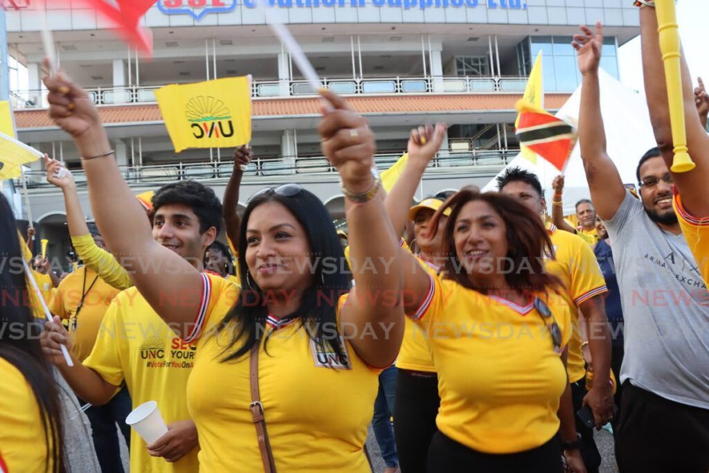 UNC supporters at the party's rally in San Fernando on August 12, 2023, ahead of the local government election on August 14. - Photo by Angelo Marcelle