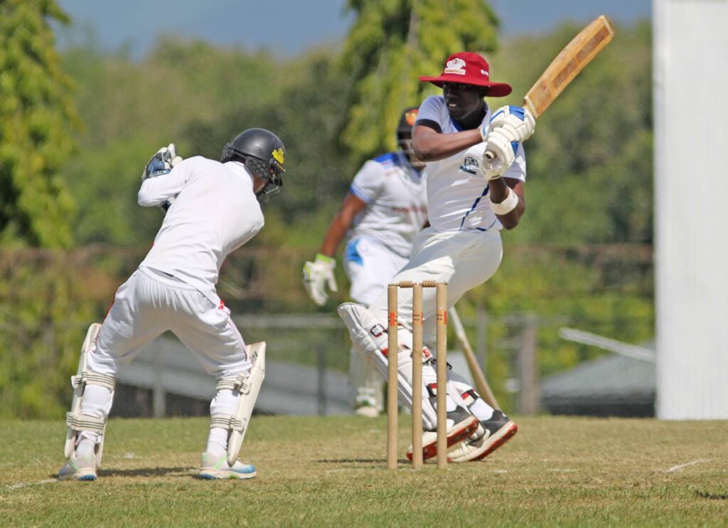  South/South East Hummingbirds batsman Jevon George plays a shot against North/Tobago Masqueraders, on Saturday, during the TT Cricket board’s Under-23 Cup 50-over match, at Inshan Ali Park, Couva. - 