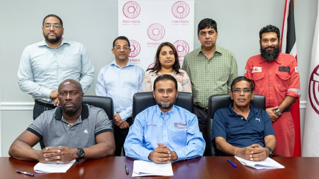 PowerGen recently signed an official partnership agreement with the PowerGen Penal cricket team for the 2024 season. Present at the event were (seated from left)  Roger Pilgrim, president of the PowerGen Penal Sports Club; Dr Haydn Furlonge, general manager, PowerGen; and Chaitram Ramjitsingh, manager of the PowerGen Penal cricket team.  - Photo courtesy TTCB