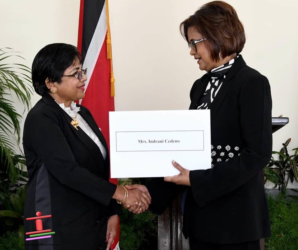 Justice  Indrani Cedeno, left, and President Christine Kangaloo. - Photo courtesy the Government Information Division