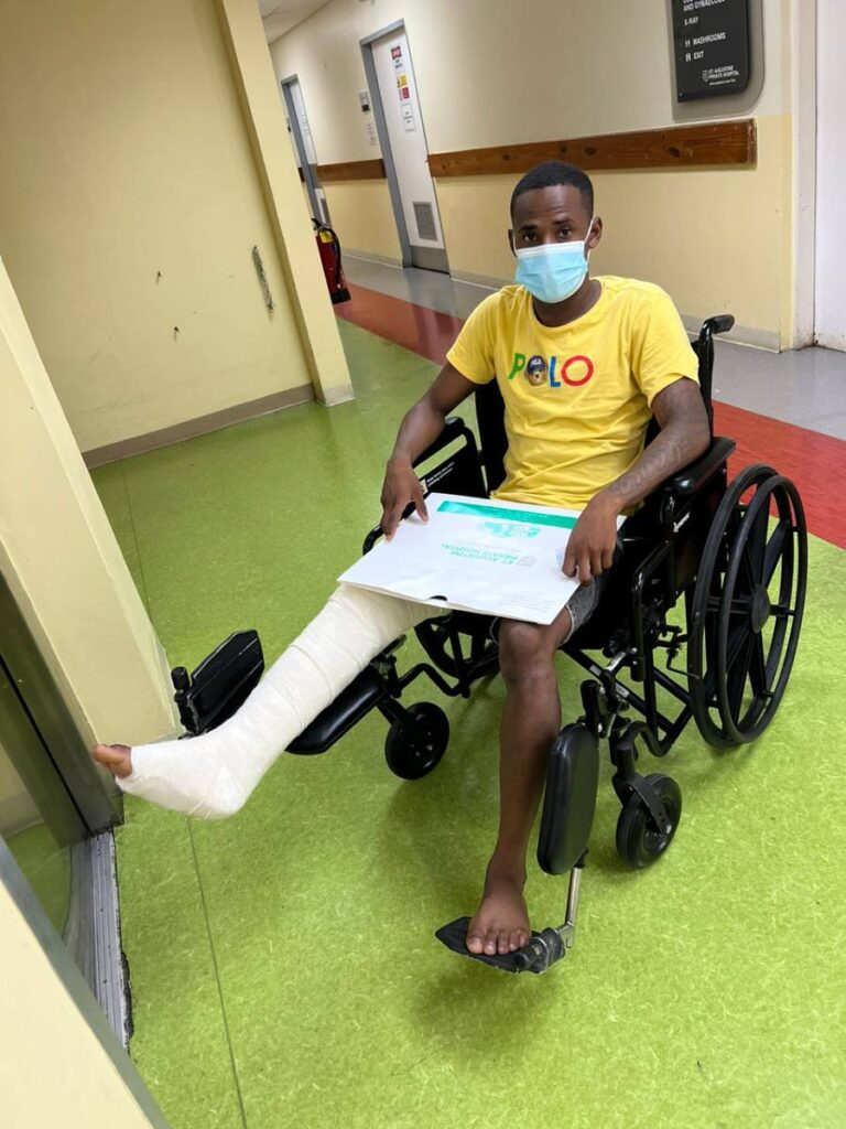 Jomoul Francois makes a visit to the hospital for his fractured right leg in July 2023. - Jomoul Francois 