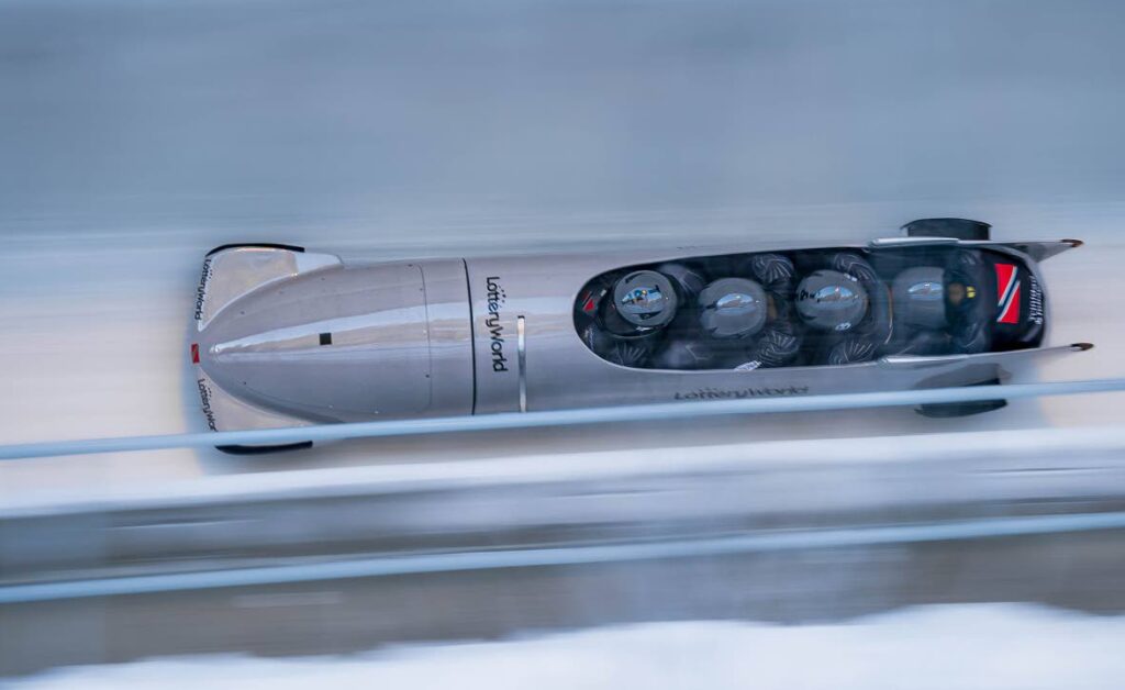 TT's four-man bobsleigh team competing in Lillehammer, Norway, in December 2023.  - Photo by Steffensphoto